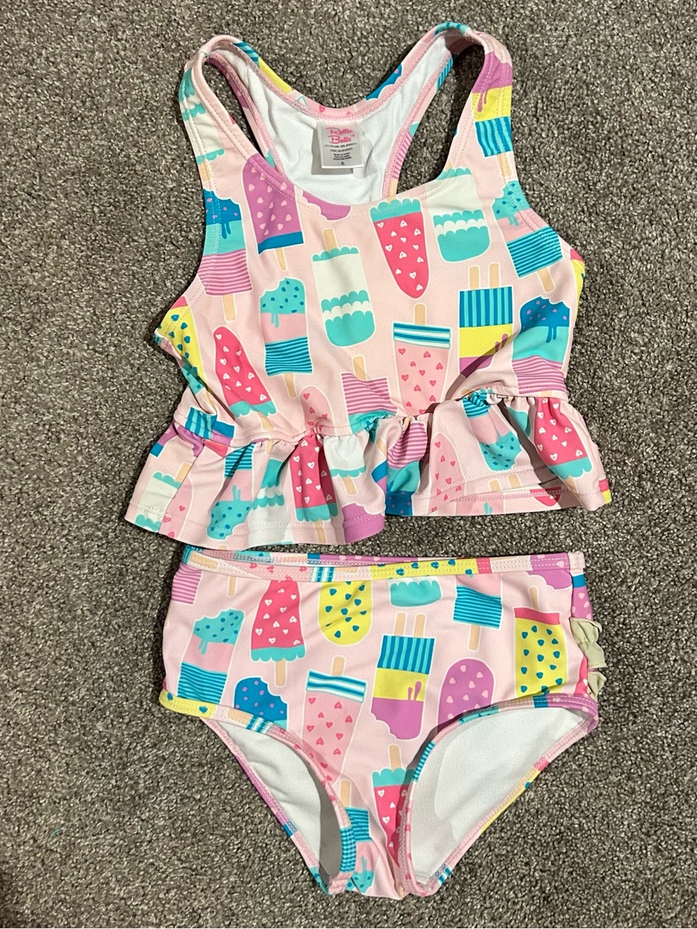 RuffleButts Two Piece Swimsuit Summer Popsicle Print Girls Size 6 Years